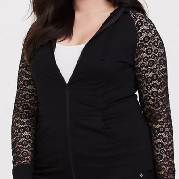 Torrid Black zip up hoodie with lace sleeves 2x
